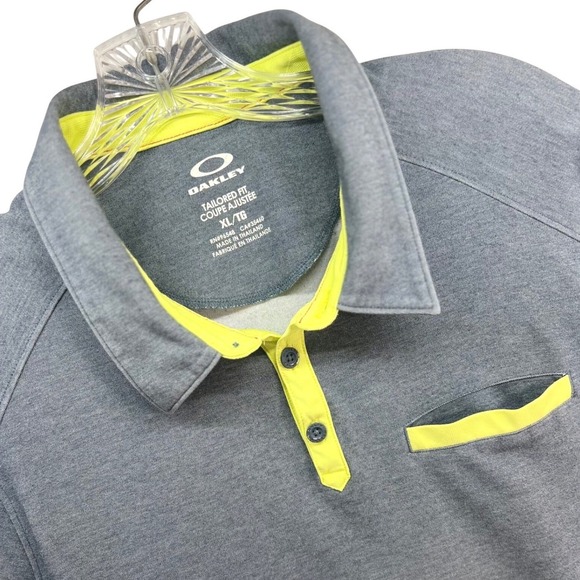 Oakley Other - Oakley Mens XL GrayNeonYellow Tailored Fit Hydrolix Golf Polo Shirt Short Sleeve
